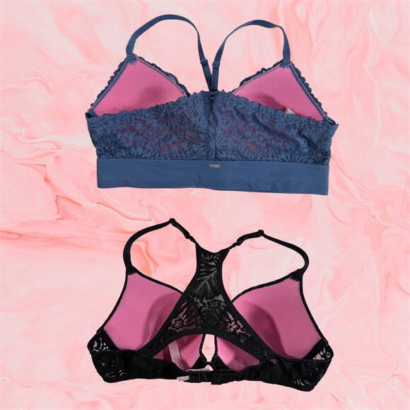 PINK Victoria's Secret Set 2 Women's Medium 34C Black Blue Bralette Push Up Bras - Picture 2 of 10